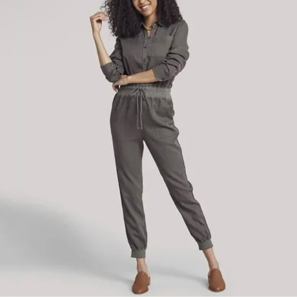 Faherty Arlie Day Jumpsuit Womens large Surplus Gray Linen Jogger Casual